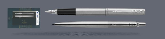 Zestaw Prezentowy Parker Duo Pióro wieczne + Długopis Jotter Core Błyszcząca Stal CT | Stalówka M - 2093258