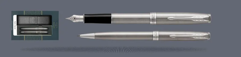 Zestaw Pióro wieczne + Długopis Parker Sonnet Core Satynowa Stal CT + Etui Kolor | Stalówka F - 1931509_1931512