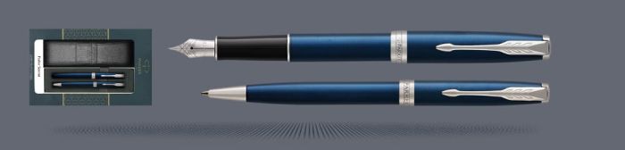 Zestaw Pióro wieczne + Długopis Parker Sonnet Core Niebieski Satynowy Lakier CT + Etui Kolor | Stalówka F - 1945363_1931536