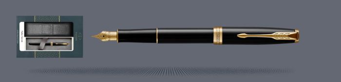 Zestaw Pióro wieczne Parker Sonnet Core Czarny Lakier GT + Etui Kolor | Stalówka F - 1931494