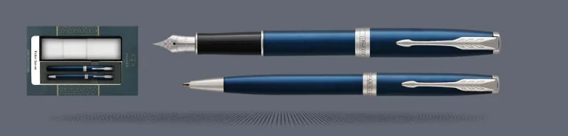 Zestaw Pióro wieczne + Długopis Parker Sonnet Core Niebieski Satynowy Lakier CT + Etui Kolor | Stalówka F - 1945363_1931536