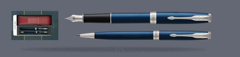 Zestaw Pióro wieczne + Długopis Parker Sonnet Core Niebieski Satynowy Lakier CT + Etui Kolor | Stalówka F - 1945363_1931536