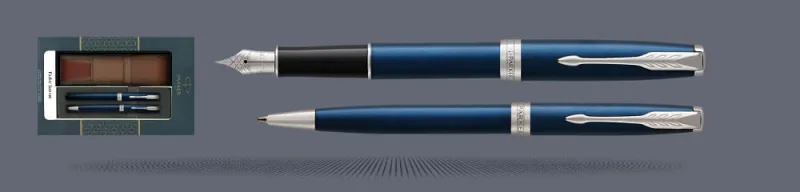 Zestaw Pióro wieczne + Długopis Parker Sonnet Core Niebieski Satynowy Lakier CT + Etui Kolor | Stalówka F - 1945363_1931536