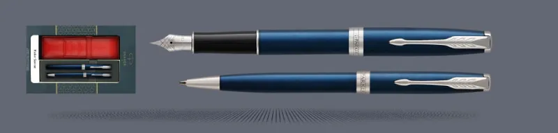 Zestaw Pióro wieczne + Długopis Parker Sonnet Core Niebieski Satynowy Lakier CT + Etui Kolor | Stalówka F - 1945363_1931536