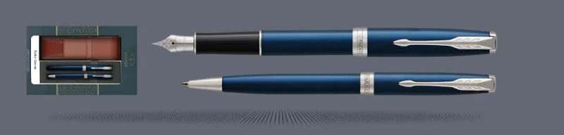Zestaw Pióro wieczne + Długopis Parker Sonnet Core Niebieski Satynowy Lakier CT + Etui Kolor | Stalówka F - 1945363_1931536