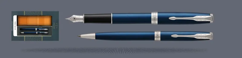 Zestaw Pióro wieczne + Długopis Parker Sonnet Core Niebieski Satynowy Lakier CT + Etui Kolor | Stalówka F - 1945363_1931536