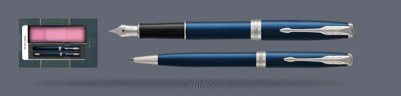 Zestaw Pióro wieczne + Długopis Parker Sonnet Core Niebieski Satynowy Lakier CT + Etui Kolor | Stalówka F - 1945363_1931536