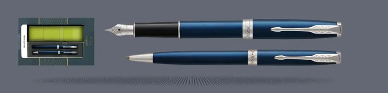 Zestaw Pióro wieczne + Długopis Parker Sonnet Core Niebieski Satynowy Lakier CT + Etui Kolor | Stalówka F - 1945363_1931536