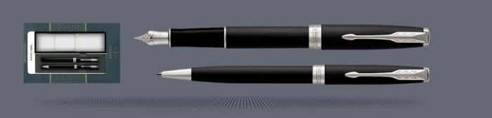 Zestaw Pióro wieczne + Długopis Parker Sonnet Core Czarny Mat CT + Etui Kolor | Stalówka F - 1931521_1931524