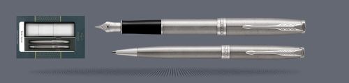 Zestaw Pióro wieczne + Długopis Parker Sonnet Core Satynowa Stal CT + Etui Kolor | Stalówka F - 1931509_1931512