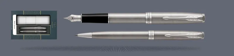 Zestaw Pióro wieczne + Długopis Parker Sonnet Core Satynowa Stal CT + Etui Kolor | Stalówka F - 1931509_1931512