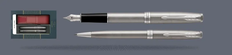 Zestaw Pióro wieczne + Długopis Parker Sonnet Core Satynowa Stal CT + Etui Kolor | Stalówka F - 1931509_1931512