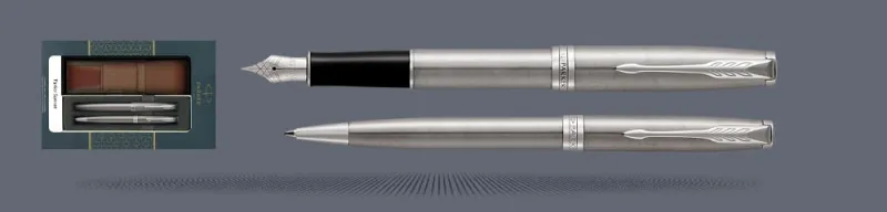 Zestaw Pióro wieczne + Długopis Parker Sonnet Core Satynowa Stal CT + Etui Kolor | Stalówka F - 1931509_1931512