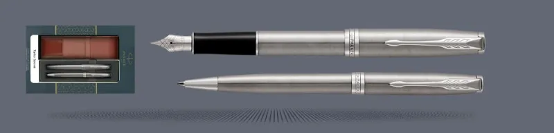 Zestaw Pióro wieczne + Długopis Parker Sonnet Core Satynowa Stal CT + Etui Kolor | Stalówka F - 1931509_1931512