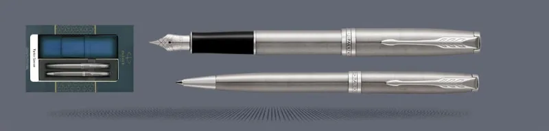Zestaw Pióro wieczne + Długopis Parker Sonnet Core Satynowa Stal CT + Etui Kolor | Stalówka F - 1931509_1931512