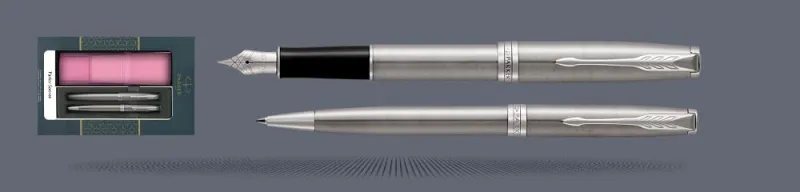 Zestaw Pióro wieczne + Długopis Parker Sonnet Core Satynowa Stal CT + Etui Kolor | Stalówka F - 1931509_1931512
