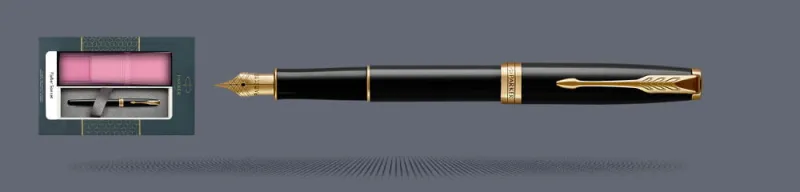 Zestaw Pióro wieczne Parker Sonnet Core Czarny Lakier GT + Etui Kolor | Stalówka F - 1931494