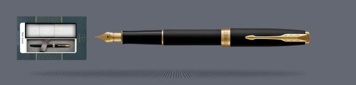 Zestaw Pióro wieczne Parker Sonnet Core Czarny Mat GT + Etui Kolor | Stalówka F - 1931516