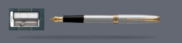 Zestaw Pióro wieczne Parker Sonnet Core Satynowa Stal GT + Etui Kolor | Stalówka F - 1931504