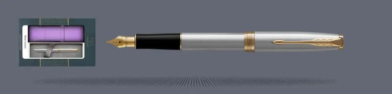 Zestaw Pióro wieczne Parker Sonnet Core Satynowa Stal GT + Etui Kolor | Stalówka F - 1931504