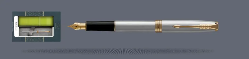 Zestaw Pióro wieczne Parker Sonnet Core Satynowa Stal GT + Etui Kolor | Stalówka F - 1931504