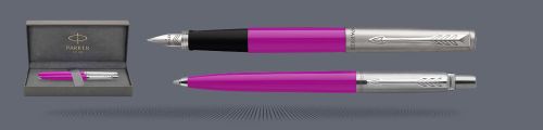 Zestaw Piśmienny Parker Pióro wieczne + Długopis Jotter Originals Magenta CT + Box Premium | Stalówka M - 2096860_2075996