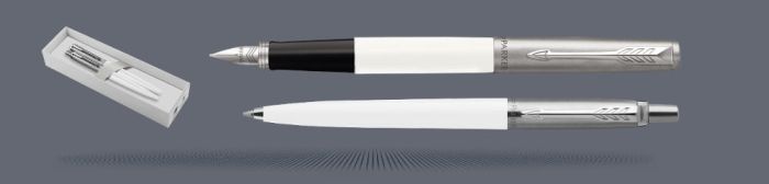 Zestaw Piśmienny Parker Pióro wieczne + Długopis Jotter Originals Biały CT | Stalówka M - 2096871_ 2096874