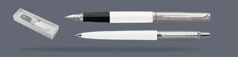 Zestaw Piśmienny Parker Pióro wieczne + Długopis Jotter Originals Biały CT | Stalówka M - 2096871_ 2096874
