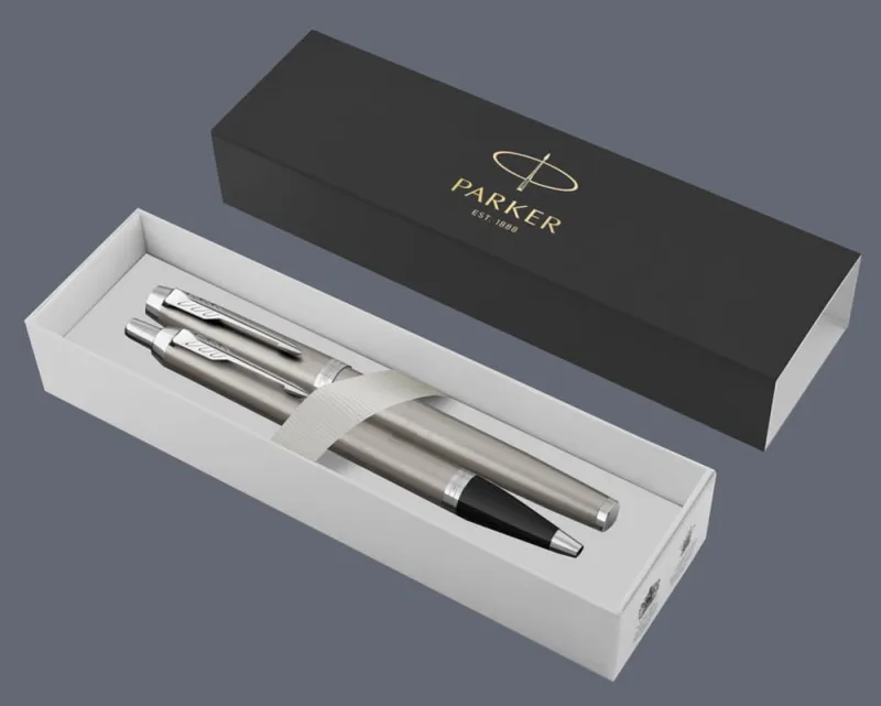 Zestaw Pióro wieczne + Długopis Parker IM Essential Stalowy CT | Stalówka F - 2143635_2143631 BOX Standard