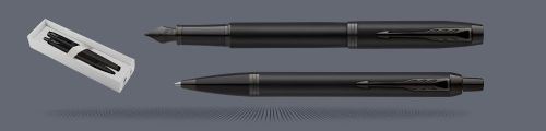 Zestaw Pióro wieczne + Długopis Parker IM Achromatic Black | Stalówka F - 2127741_2127618