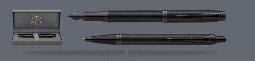 Zestaw Pióro wieczne + Długopis Parker IM Achromatic Black + Premium Box | Stalówka F - 2127741_2127618