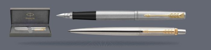 Zestaw Piśmienny Parker Pióro wieczne + Długopis Jotter Core Błyszcząca Stal GT + Premium Box | Stalówka M - 2030948_1953182