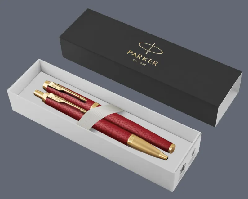 Zestaw Pióro wieczne + Długopis Parker IM Premium Royal Czerwony GT | Stalówka F - 2143650_2143644 + BOX Standard