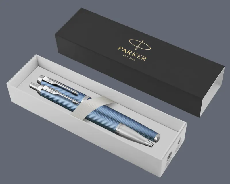 Zestaw Pióro wieczne + Długopis Parker IM Premium Royal Niebieski CT | Stalówka F - 2143651_2143645 + BOX Standard