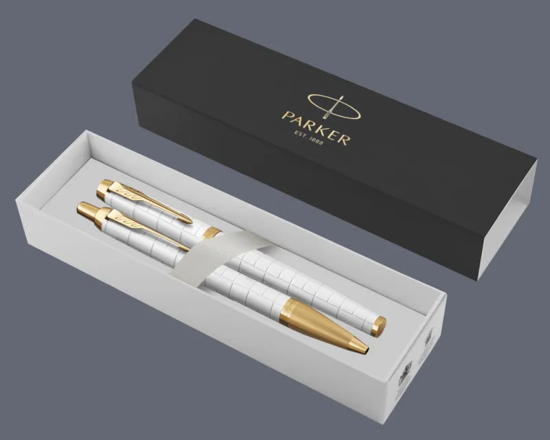 Zestaw Pióro wieczne + Długopis Parker IM Premium Royal Perłowy GT | Stalówka F - 2143649_2143643 + BOX Standard