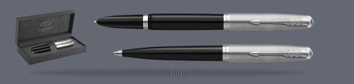 Zestaw Pióro wieczne + Długopis Parker 51 Czarny CT | Stalówka F - 2123491_2123493