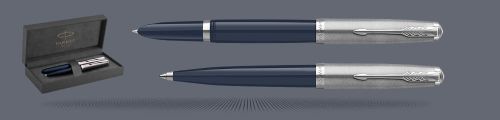 Zestaw Pióro wieczne + Długopis Parker 51 Midnight Blue CT | Stalówka F - 2123501_2123503