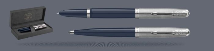 Zestaw Pióro wieczne + Długopis Parker 51 Midnight Blue CT | Stalówka F - 2123501_2123503