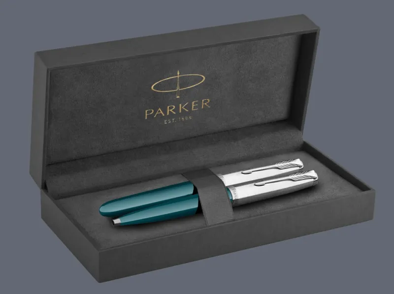 Zestaw Pióro wieczne + Długopis Parker 51 Teal Blue CT | Stalówka F - 2123506_2123508