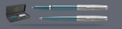 Zestaw Pióro wieczne + Długopis Parker 51 Teal Blue CT | Stalówka F - 2123506_2123508
