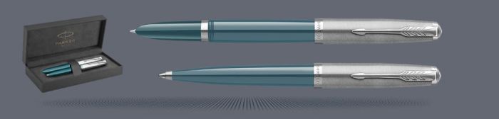 Zestaw Pióro wieczne + Długopis Parker 51 Teal Blue CT | Stalówka F - 2123506_2123508