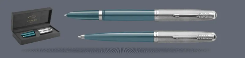 Zestaw Pióro wieczne + Długopis Parker 51 Teal Blue CT | Stalówka F - 2123506_2123508