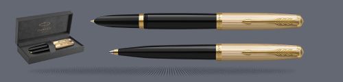 Zestaw Pióro wieczne + Długopis Parker 51 Deluxe Black GT | Stalówka F - 2123511_2123513