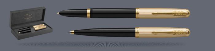 Zestaw Pióro wieczne + Długopis Parker 51 Deluxe Black GT | Stalówka F - 2123511_2123513