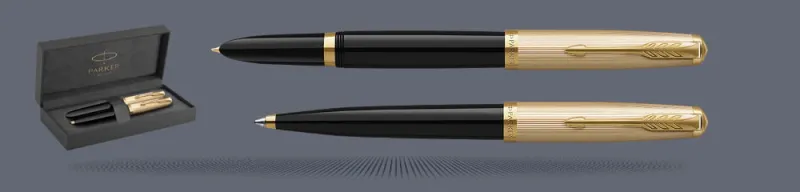 Zestaw Pióro wieczne + Długopis Parker 51 Deluxe Black GT | Stalówka F - 2123511_2123513