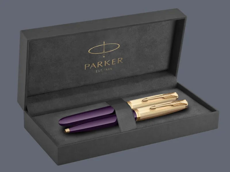 Zestaw Pióro wieczne + Długopis Parker 51 Deluxe Plum GT | Stalówka F - 2123516_2123518