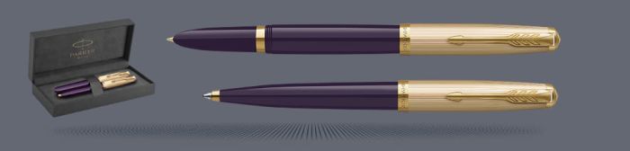 Zestaw Pióro wieczne + Długopis Parker 51 Deluxe Plum GT | Stalówka F - 2123516_2123518