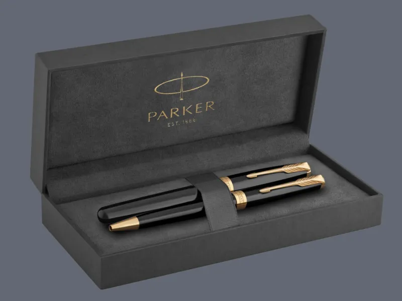 Zestaw Pióro wieczne + Długopis Parker Sonnet Core Czarny Lakier GT | Stalówka M - 1931495_1931497 + BOX Premium