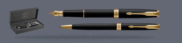 Zestaw Pióro wieczne + Długopis Parker Sonnet Core Czarny Mat GT | Stalówka F - 1931516_1931519
