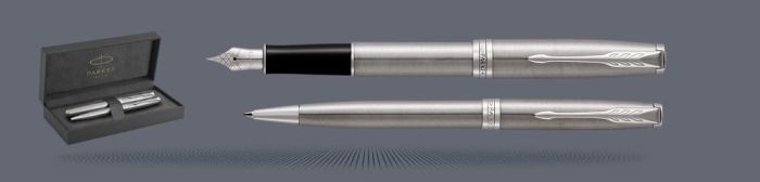 Zestaw Pióro wieczne + Długopis Parker Sonnet Core Satynowa Stal CT | Stalówka F - 1931509_1931512